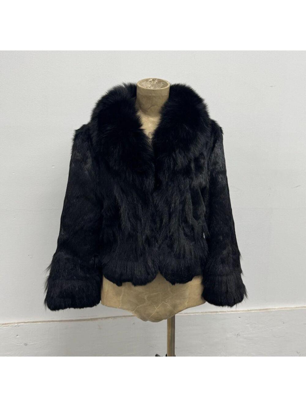 Vintage Black Rabbit & Fox Fur Coat Afghan Penny Lane Cropped Jacket